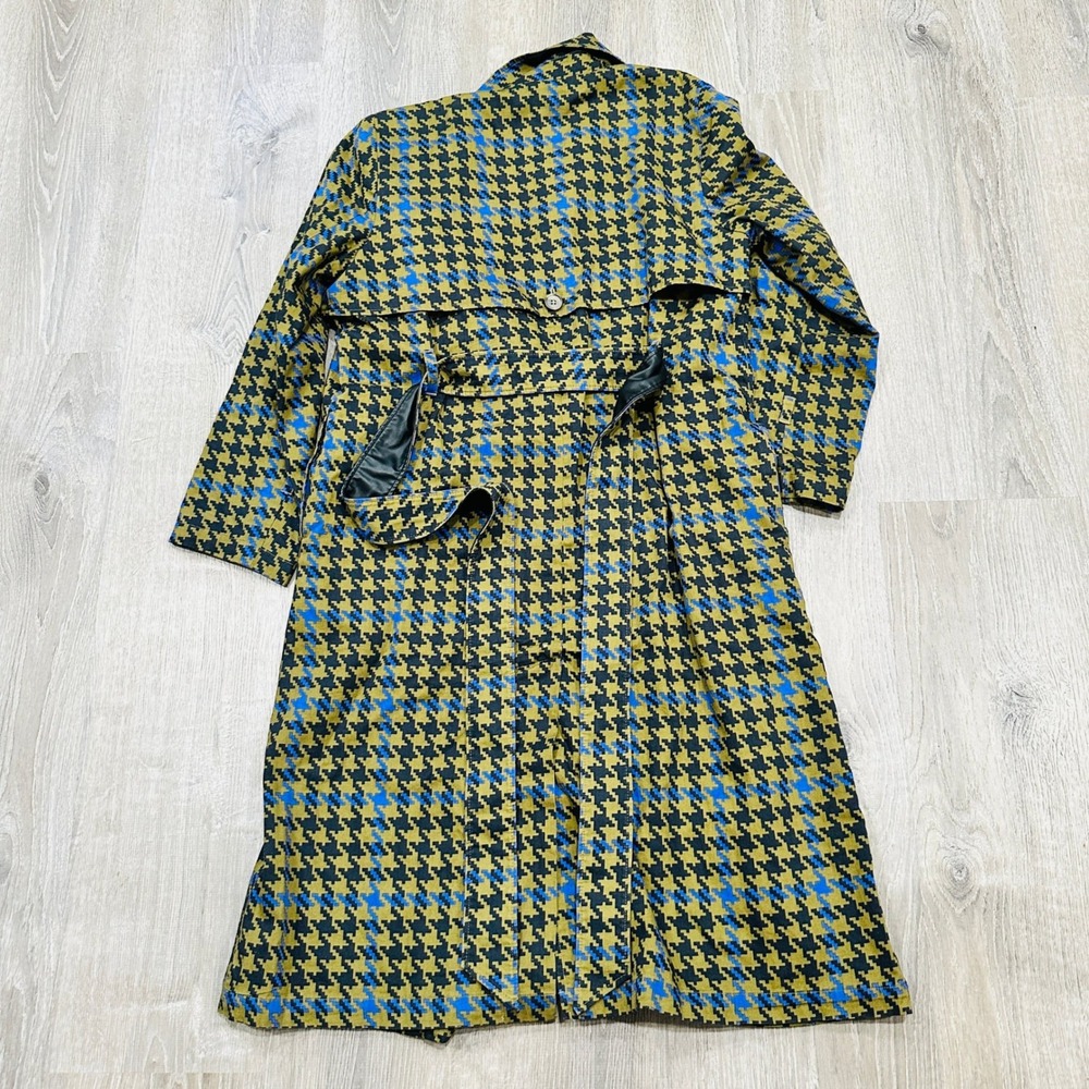 The Drop signedblake Houndstooth Trench Coat Olive Blue Faux Leather Trim M - Picture 16 of 16